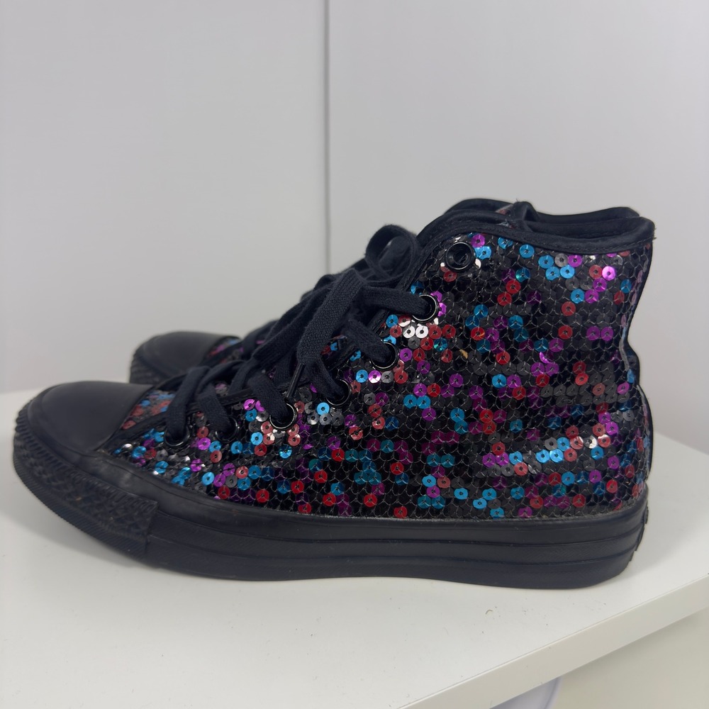 Converse Chuck Taylor All Star Hi Sequins Womens 8 Black Blue Cherry Red Bling - Picture 2 of 16